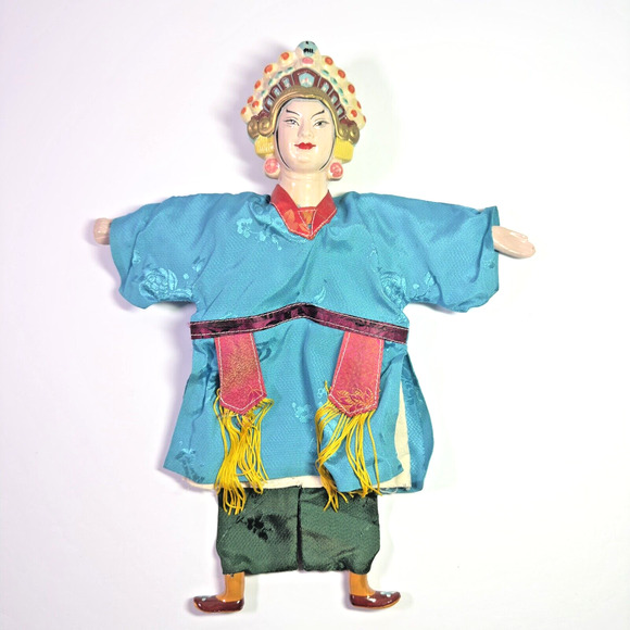 Vintage Chinese Opera Hand Puppet Porcelain Paper Mache Painted Thai Bali 12.5" - Picture 1 of 13